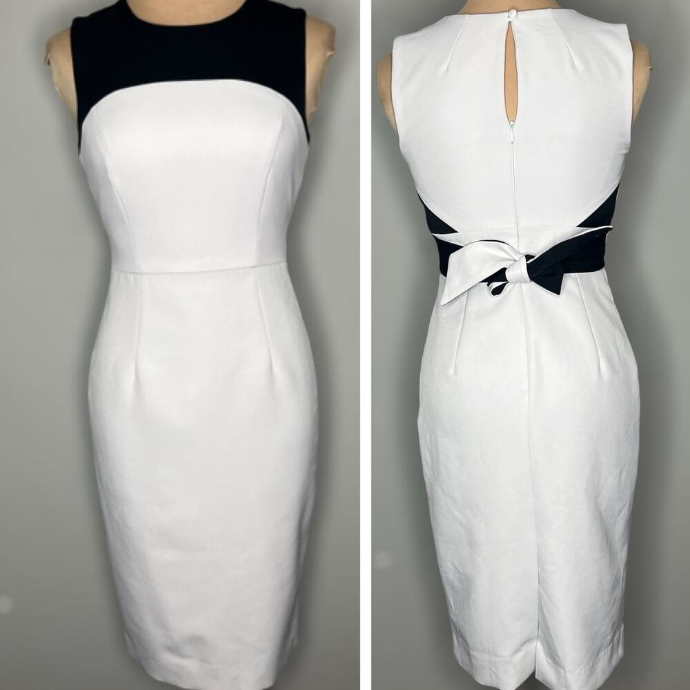Milly Sheath Dress 2 Women White Midi Work Tie Back Sleeveless Career Colorblock